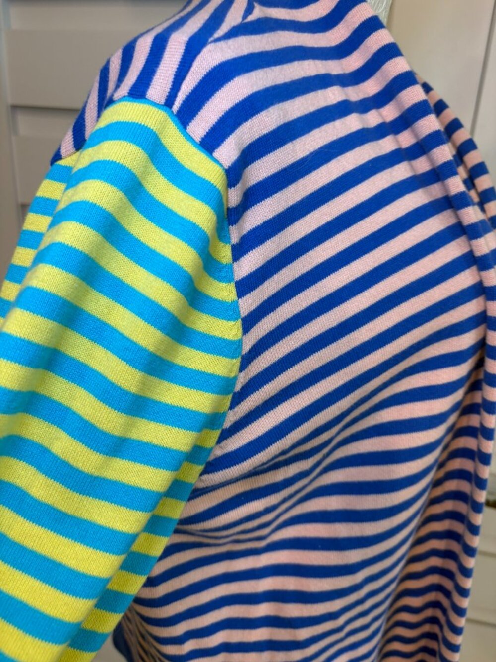 Lands' End Cotton Open Front Striped Colorblock Soft & Comfy Cardigan Sweater - Picture 7 of 12